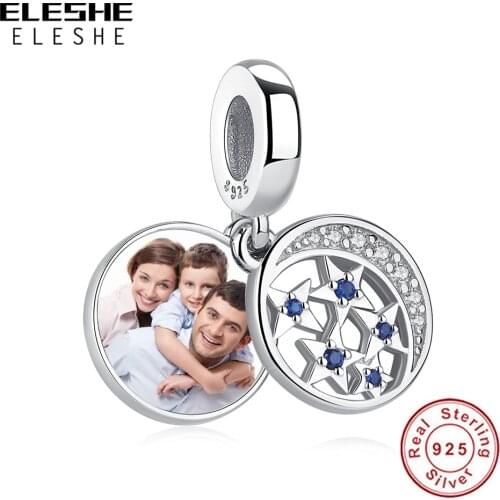 ELESHE Birthday Gift 925 Sterling Silver Moon & Star Beads Fit Original Bracelets Custom Photo Charms DIY Jewelry Making