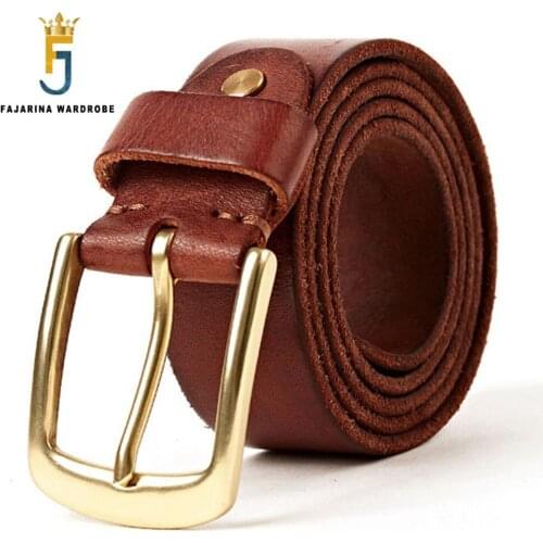 FAJARINA Quality Retro Style Mens Luxury Casual Pure Cow Skin Leather Men Brass Clasp Buckle Belts for Men 38mm Wide N17FJ289