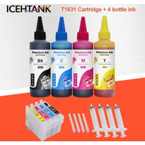 ICEHTANK 100ML Printer Dye Ink + T1631 Ink Cartridge For Epson Workforce WF-2010 WF-2510 WF 2010 2520 2630 2510 Cartridges