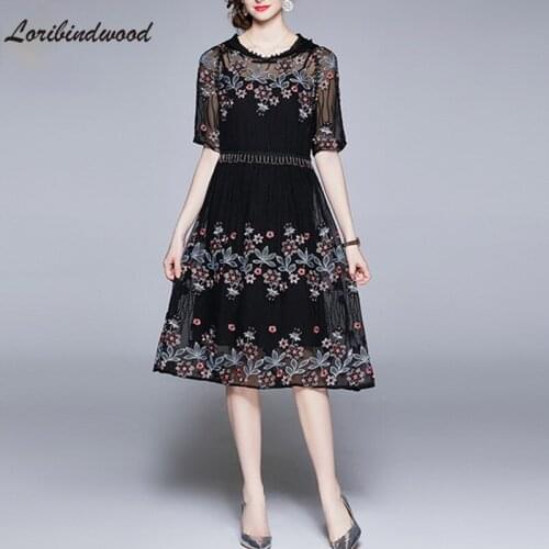 Mesh Embroidery Flowers Two Piece Set For Women Summer Dress Ladies Short Sleeve Hooded High Waist Dress Female Fashion Clothes
