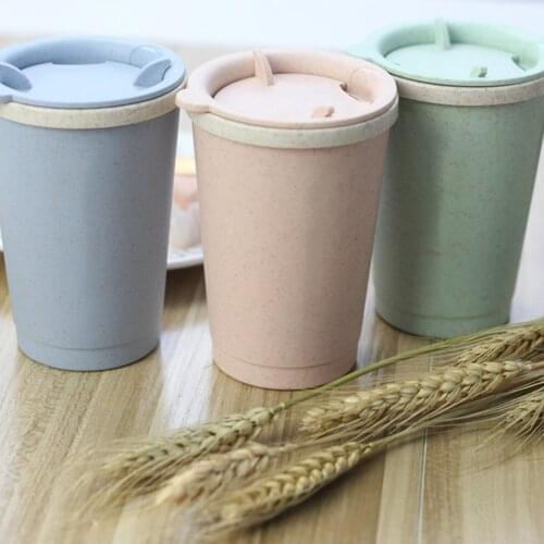 Milk / Coffee Mugs Pure Color Mugs Cup Travel Mug Leakproof Double-wall Insulation Wheat Fiber Straw Coffee Cup for Travel