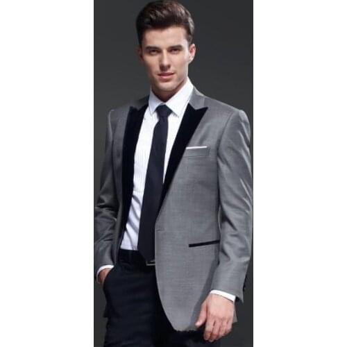Custom Made Black Lapel Grey Jacket Tuxedo Wedding Dress Suits Party Suits For Man(Jacket+Pants+Tie)