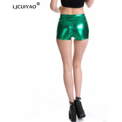 LJCUIYAO Metallic Shorts Pu Women Summer Short Trouser Funny Imitation Leather Fashion Sexy Shorts Skinny Elastic Gold Silver