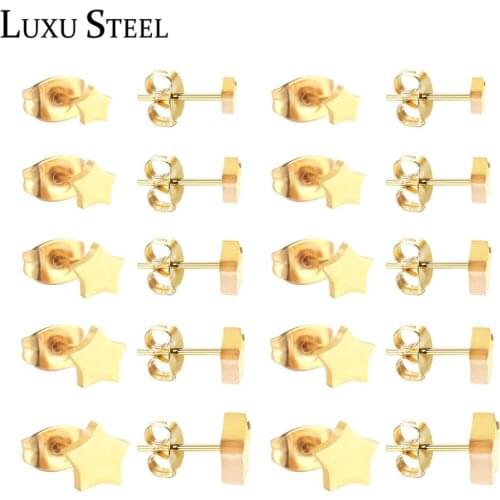 LUXUSTEEL Wholesale Price Five Star Shape Stud Earrings For Women/Girl Size 4mm to 8mm Gold/Steel Earring Jewelry Gift