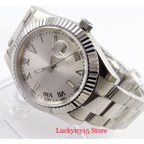 Stainless Steel Mechancial Wristwatch Date Function Sapphire Glass 40mm Silver Color Case Sterile Dial Watch