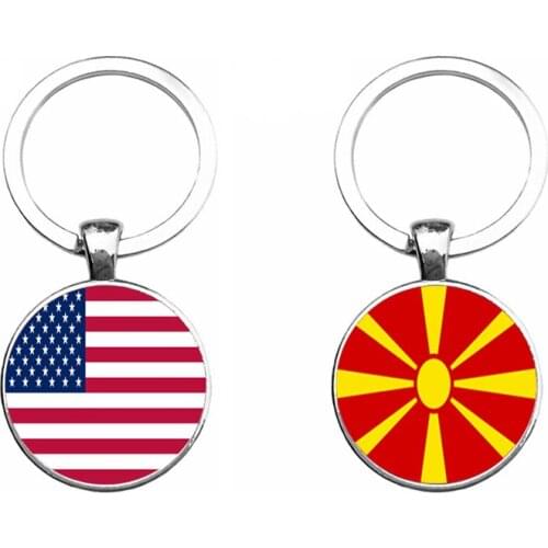 Fashion United States America Macedonia National Flag Keychains Classic Flags Picture Glass Cabochon Pendant Key Chain Keyring