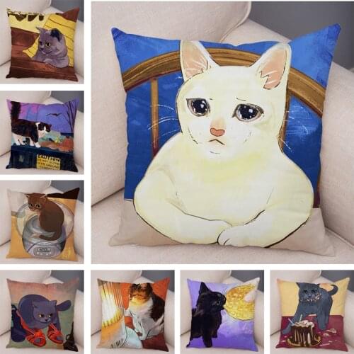 Soft Short Plush Cute Cat Cushion Cover for Sofa Children Room Decor Pet Cartoon Animal Pillowcase Oil Painting Pillow Case
