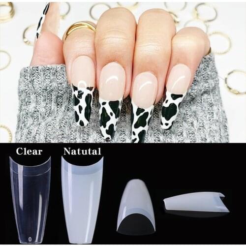 Nails Extension Acrylic Clear Nail 500Pcs Quick Building Fake Nail Half Cover Long Straight Beauty French Nail DIY Art