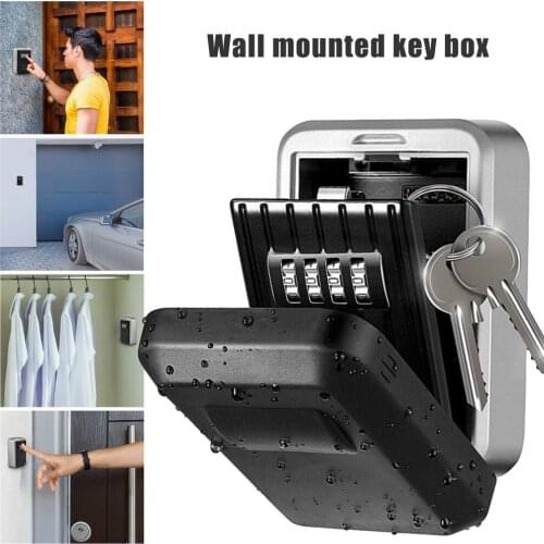 Wall Mounted Storage Key Mini Safe Box Lock Box With 4-digit Combination Waterproof Cover For Outdoor Use Security Key Box