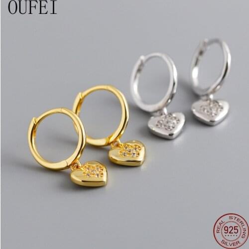 OUFEI 925 Sterling Silver Heart Drop Earrings For Women Rhinestone Noble Fashion Earrings Luxury Jewelry Earrings