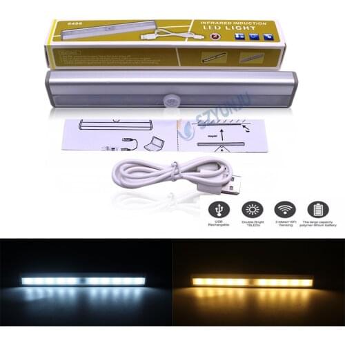 PIR motion sensor LED Under Cabinet Light for Closet Wardrobe Lighting Portable led Lamp by USB Rechargeable Led Night Lights