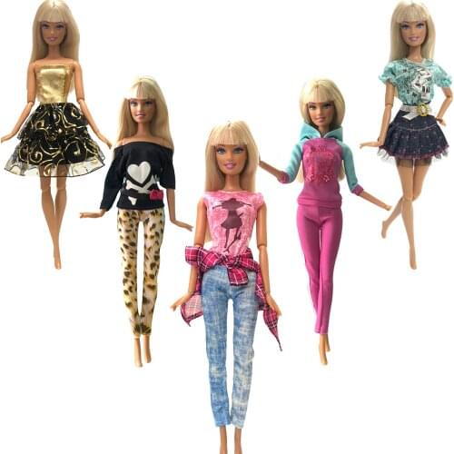 NK 5 Pcs / Lot Doll Dress Fashion Skirt for Barbie Doll Accessories Party Dating Wear Lace Short Gown Skirt Clothes Toy DZ