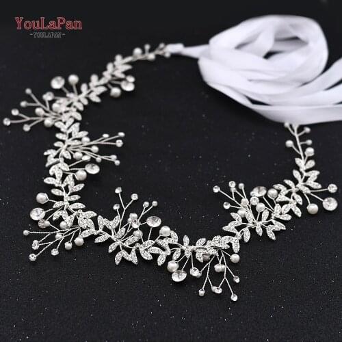 YouLaPan SH233-S Silver Diamond Belt Rhinestone Belt Pearl Weding Sash Belt with Satin Ribbon Handmade Bridal Sash Belts