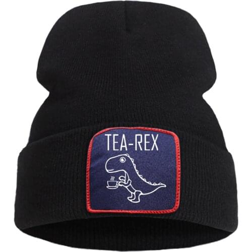 Cartoon Tea Rex Skullies Print Beanie Hat Thick Outdoor Bonnet Cap Creativity Hot Sale Knitted Caps Warm Cotton Flexible Hats