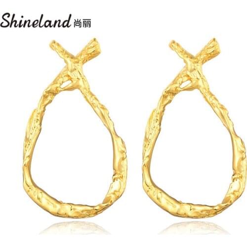 Shineland Simple trendy Geometric Cross Alloy Circle Drop Dangle Earrings For Women Jewelry boucle d'oreille femme 2021