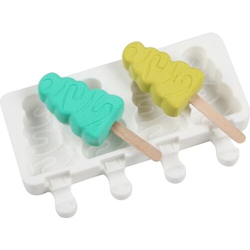 Silicone Ice Cream Mold DIY christmas tree Popsicle Moulds Freezer 4 Cell Small Size Ice Cube Tray Popsicle Barrel Makers