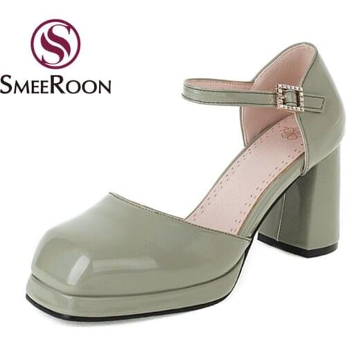 Smeeroon 2021 Big Size 33-48 Women Pumps Fashion Square Toe Platform Party Shoes Summer Shallow Ladies High Heels Shoes