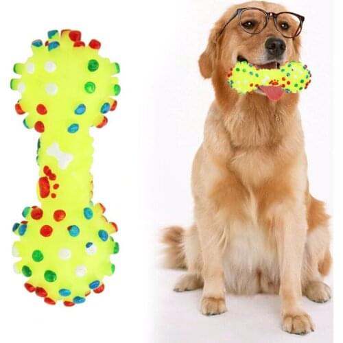 Dog Toys Squeeze Squeaky Dog Toys Dotted Dumbbell Shaped Faux Bone Pet Chew Toys For Dogs molar and clean teeth for dog cat