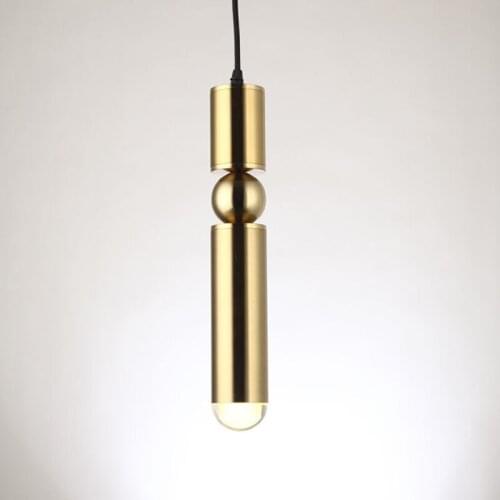 Modern Creative Cylinder Pipe Gold Pendant Lamp Plating Golden Hanging Drop Light Single Droplamp for Bar Counter Dining Room