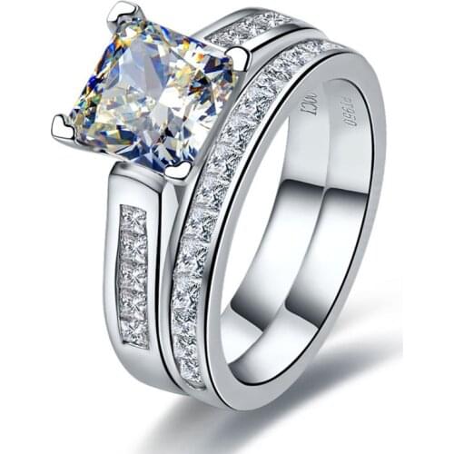TRS102 Luxury Quality 2 Carat Princess Cut Best Quality NSCD Synthetic Gem Engagement Ring Set For Women,Wedding Set, Bridal Set