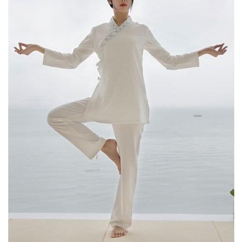 Spring&summer female high quality cotton&linen yoga suit tai chi kung fu clothing hanfu clothes meditation lay uniforms pink
