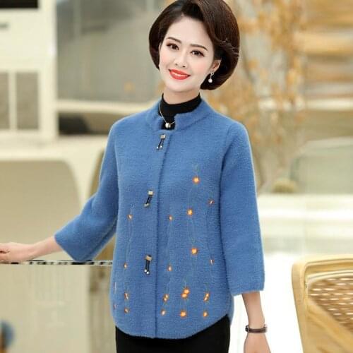 Faux Mink Velvet Lapel Long-sleeved Knitted Sweater Women Single-breasted Fashion Solid Color Cardigan Sweater Female Spring