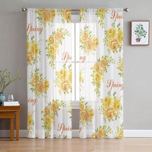Spring Yellow Flower Bloom Sheer Curtains for Living Room Tulle Curtain for Bedroom Kitchen Window Voile Curtains
