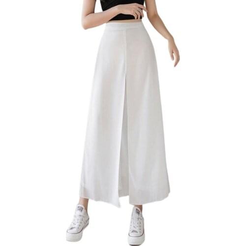 Women Ice Silk Chiffon Wide Leg Pants Summer High Waist Slimming Thin Section Nine Wide Leg Trousers