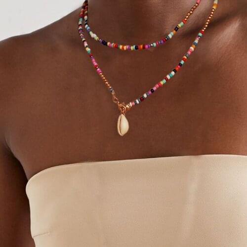Bohemian Colorful Bead Shell Necklace for Women Summer Short Beaded Collar Clavicle Choker Necklace Female Jewelry