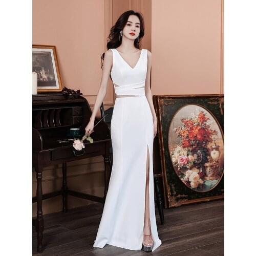 Partysix summer dress 2021 White Open Back Dress Simple Long Evening Dress One Shoulder Elegant Women Wedding Party Dress