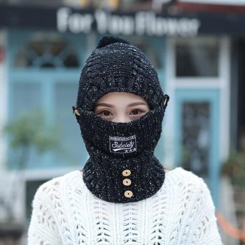 2021 Winter knitted Beanies Hats Women Thick Warm Beanie Skullies Hat Female balaclava Bonnet Beanie Caps Outdoor Riding Sets