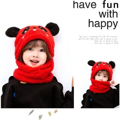 Winter Children Hat Plus Fleece Kids Caps Cartoon Hat For Girls Boys Scarf Thicken Cap Newborn Photography Baby Stuff