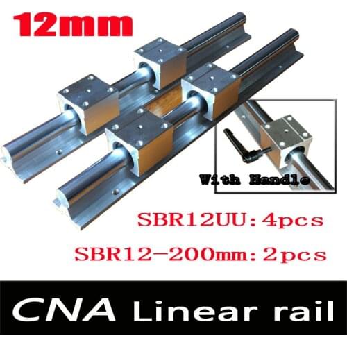 12mm linear rail SBR12 L 200mm support rails 2 pcs + 4 pcs SBR12UU blocks for CNC for 12mm linear shaft support rails