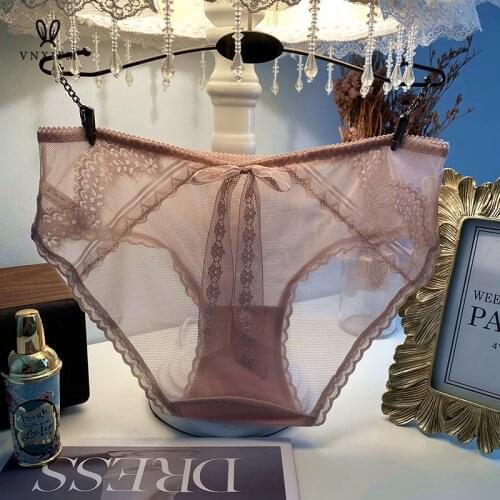 2021Japanese cute bow lace panties, high-end fashion transparent underwear, low-waist hip-lifting seamless briefs, free shipping