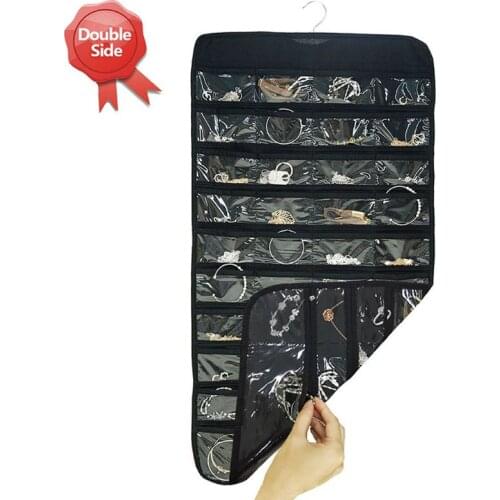 80 Pockets Double Sided Hanging Jewelry Display Organizer Storage Bag Non-woven Foldable Ring Necklace Bracelet Pouch