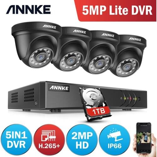 ANNKE 1080P CCTV Camera DVR System 4pcs Waterproof 2.0MP HD-TVI Black Dome Cameras Home Video Surveillance Kit Motion Detection