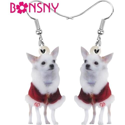 Bonsny Acrylic Christmas Costume Chihuahua Dog Earrings Drop Dangle Decoration Jewelry For Women Girl Teen Charms Gift Accessory