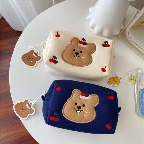 Pencil Case Kawaii Cherry Koala School Supplies Pen Box Bag Girls Cosmetic Bag Large Capacity Storage Handbag Pencilcase Trousse