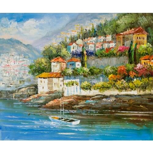 Decorative Art Oil Paint Painting by Hand Landscape Wall Painting on Canvas Italy at Dusk Home Decor Art Thick Textured