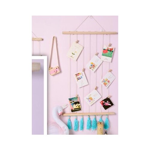 Postcard Photo Send Clips Wood Stick Rope Wall Hanging hanger Tassels Rack Child room Nordic decoration photography craft DIY