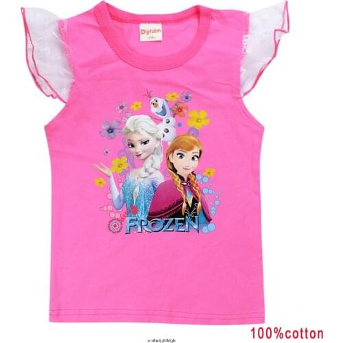 Disney Kid Girls T Shirt Short Sleeve Clothes Frozen Princess Anna Elsa Cartoon Girl Clothing Tops Sweet Cotton Children T-Shirt