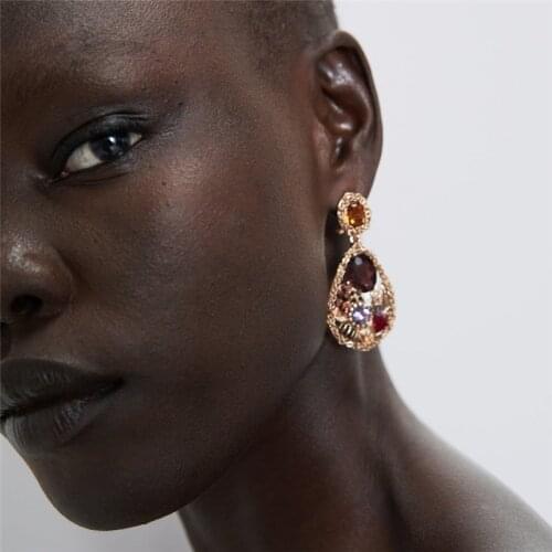 Europe Exaggerated Water Drop Patina Metal Rhinestone Earrings Fashion Jewelry Creative Handmade Excellent Earrings ET1361