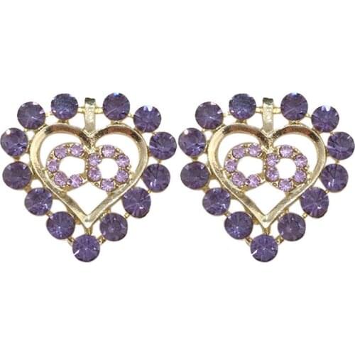 Purple Crystal Pave Heart Charm Stud Earrings for Women Charming Jewelry Gift