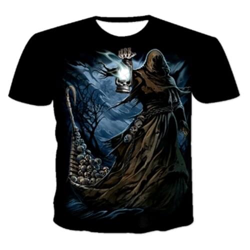 Skull Grim Reaper Mens T-shirt Mens Horror 3DT-Shirts Summer Fashion Top O-Neck Shirt Mens Clothing Street Wear