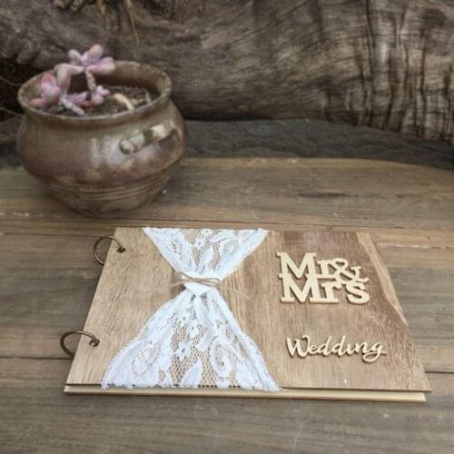 Wedding GuestBook Wooden Guest Book Personalised DIY Photo Book Signature Guest Books Lace Decora Book 10 Pages Wedding Supplies