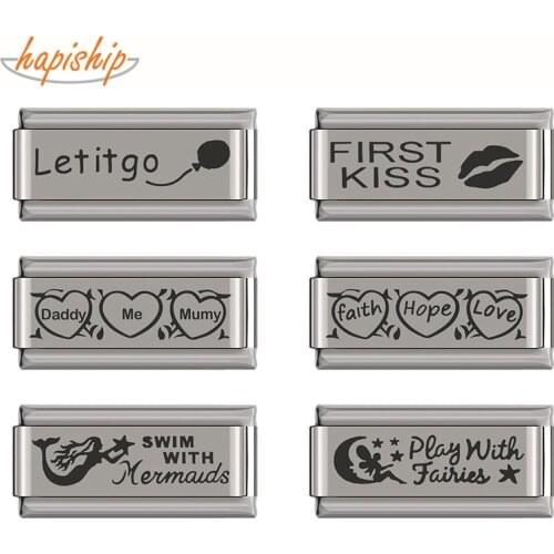 Hapiship Stainless Steel Kiss Little Mermaid Heart Let It Go Italian Charm Fit 9mm Bracelet Stainless Steel Jewelry Making DJ198
