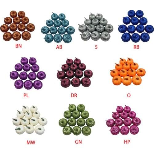 4XFA 12Pcs Artificial Mini Metallic Glitter Sequins Pumpkin for Party Table Decor DIY Craft Harvest Halloween Thanksgiving