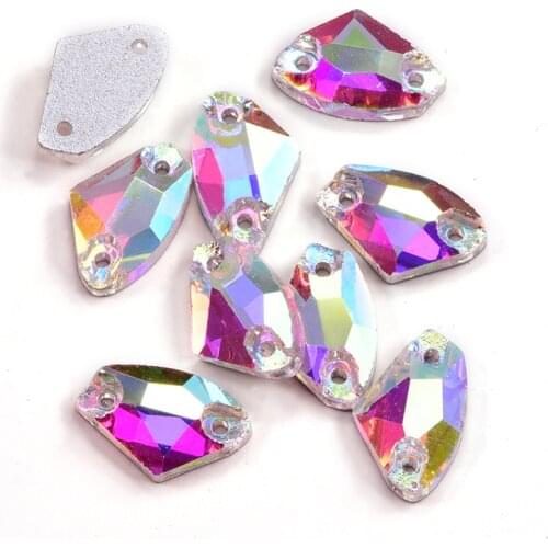 Crystal AB All Sizes AX Shape Sew On Rhinestone Crystal Galactic Shape Glass Sewing Crystal Buttons Y1196
