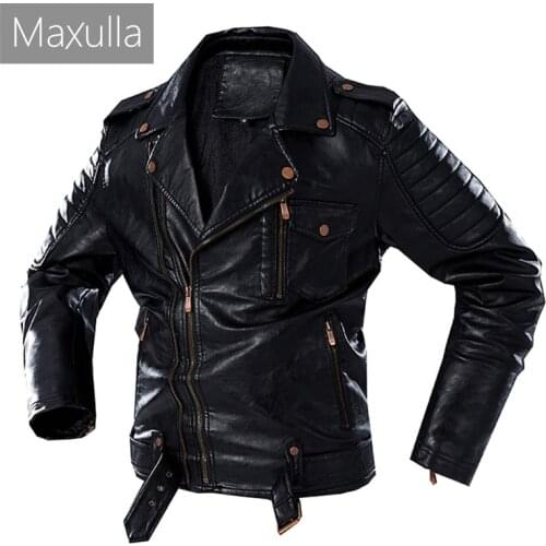 Maxulla Autumn Winter Mens PU Jackets Mens Thick Warm Motorcycle Leather Coat Casual Slim Fit Biker Leather Coats Mens Clothing