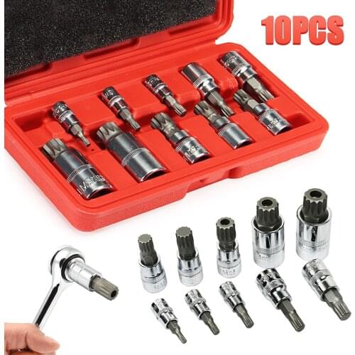 10PCS High Quality Square Spline Bit Socket 1/4" 3/8" 1/2" 12 Point M4-M18 Tool Set Point Sockets with Storage Case Color Random
